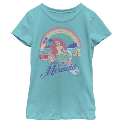 Disney Girl's The Little Mermaid Ariel Actually I'm A Mermaid Rainbow T-Shirt - Image 3