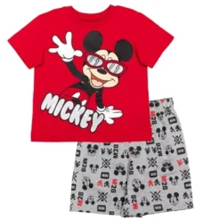 Disney Mickey Mouse Toddler Boys French Terry 4 Piece Mix N' Match T-Shirt Shorts Set