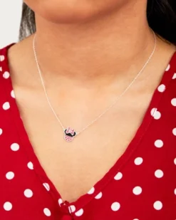Disney Minnie Mouse Sterling Silver Polka Dot Enamel Pendant Necklace, 18"