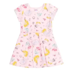 Disney Princess Moana Ariel Mulan Cinderella Belle Elsa Anna Olaf Minnie Mouse Donald Duck Skater Dress Scrunchy Set Pink