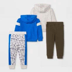 Disney Toddler Boys' 4pc Toy Story Fleece Top And Jogger Set - Blue/Light Gray/Green