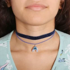 Disney Girls Lilo & Stitch Necklace Trio - 3-Piece Choker Necklace Set With 1 Stretch Necklace And 2 12"+3" Necklaces - Stitch Jewelry For Girls