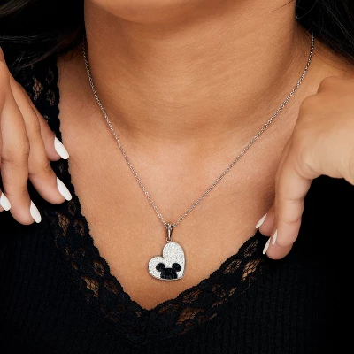Disney Mickey Mouse Stainless Steel Crystal Heart Necklace, Official License