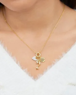 Disney Princess Cinderella Yellow Gold Plated 3D Cubic Zirconia Charm Necklace, 18''