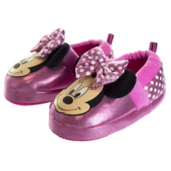Disney Kids Girl's Minnie Mouse Slippers - Plush Lightweight Warm Comfort Soft Aline House Slippers - Pink Bow Minnie (size 5-12 Toddler/Little Kid)