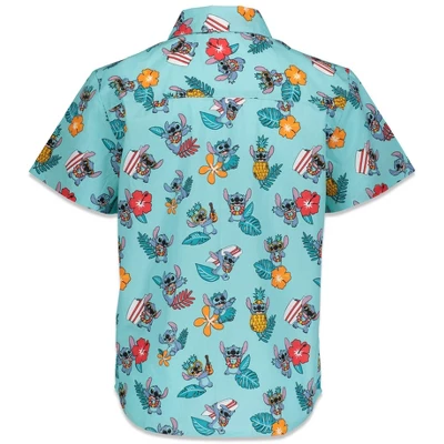 Disney Lilo & Stitch Mickey Mouse Lion King Simba Hawaiian Blue Button Down Shirt Toddler