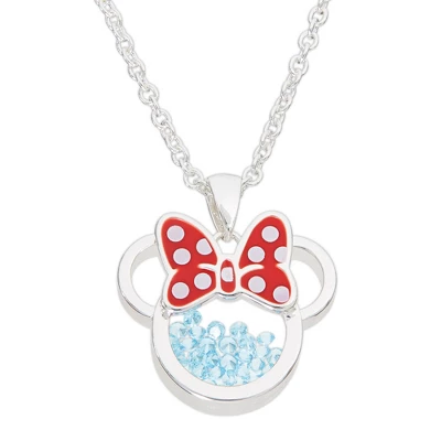 Disney Minnie Mouse Womens Silver Plated Birthstone Shaker Necklace, 18+2" - Image 15