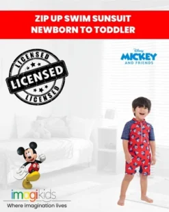 Disney Mickey Mouse Baby Zip Up Swim Sunsuit Newborn To Infant