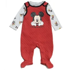 Disney Mickey Mouse Baby Bodysuit And Snap French Terry Overall Newborn To Infant
