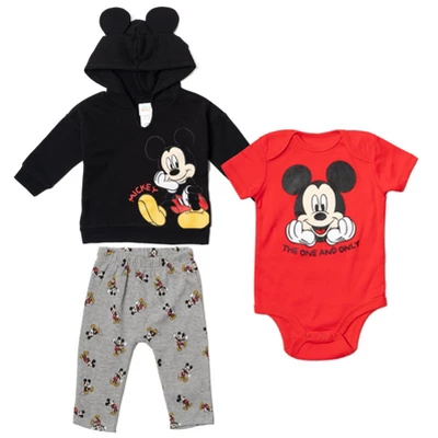 Disney Classics Mickey Mouse Winnie The Pooh Baby Hoodie Bodysuit And Pants 3 Piece Outfit Set Newborn To Infant - Image 9