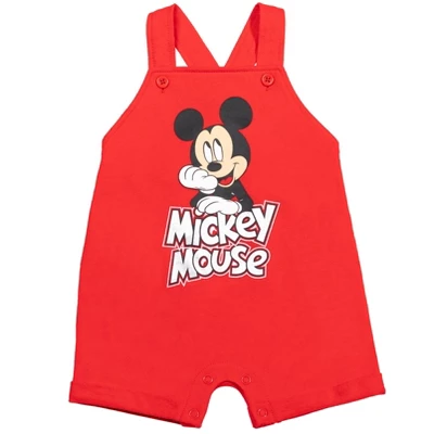 Disney Mickey Mouse Baby French Terry Short Overalls T-Shirt And Hat 3 Piece Outfit Set Newborn To Infant - Image 3