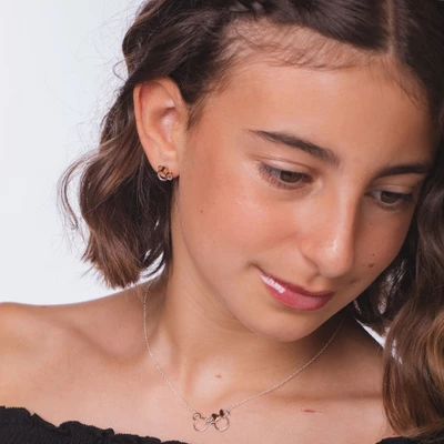 Disney Women's Mickey And Minnie Mouse Silver Plated Pendant Necklace, 18"