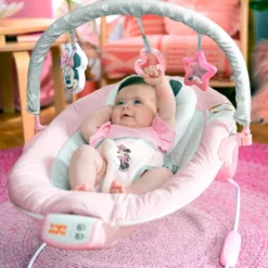 Bright Starts Disney Baby Minnie Mouse Rosy Skies Pink Baby Bouncer Infant Seat