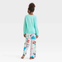 Girls' Disney 100 2pc Long Sleeve Fleece Pajama Set - White/Light Green