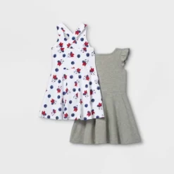 Disney Toddler Girls' 2pk Minnie Mouse Sleeveless Knit Dress - Gray