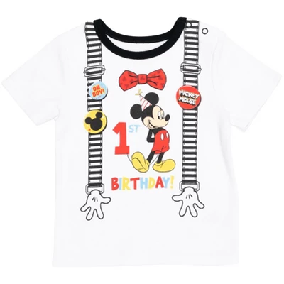 Disney Mickey Mouse 1st Birthday Cosplay Graphic T-Shirt Diaper Cover And Hat 3 Piece Outfit Set White/Red - Image 3
