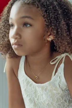 Disney Minnie Mouse Sterling Silver Gold Plated Cubic Zirconia Initial Pendant Necklace, 18"