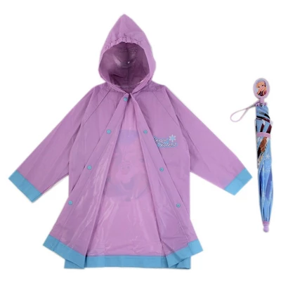Disney Frozen Elsa And Anna Girl’s Umbrella And Raincoat Set, Kids Ages 4-7 - Image 2