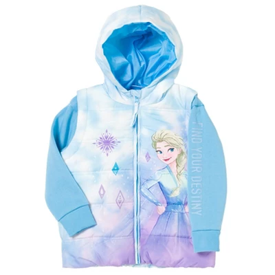 Disney Frozen Elsa Girls Zip Up Vest 2fer Jacket Little Kid - Image 2