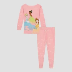 Toddler Girls' 4pc Disney Princess Snug Fit Pajama Set - Pink/Ivory