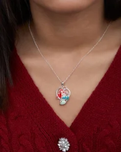 Disney The Little Mermaid, Princess Ariel Silver Plated Crystal Pendant, 18"