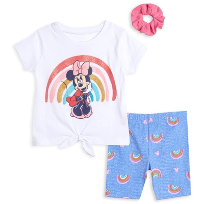 Disney Frozen Minnie Mouse Little Mermaid Elsa Princess Anna Peplum T-Shirt Shorts & Scrunchie 3 Pc Set Infant To Big Kid - Image 8