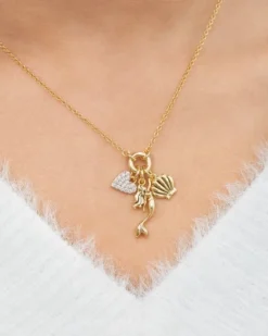 Disney Princess Little Mermaid Ariel Yellow Gold Plated 3D Cubic Zirconia Charm Necklace, 18"