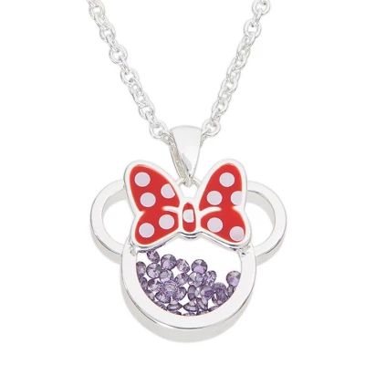 Disney Minnie Mouse Womens Silver Plated Birthstone Shaker Necklace, 18+2" - Image 8