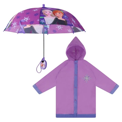 Disney Frozen Elsa And Anna Girl’s Umbrella And Raincoat Set, Kids Ages 4-7 - Image 7