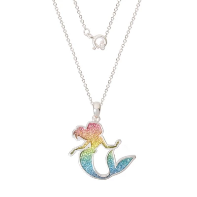 Disney Princess Ariel Silver Plated Rainbow Glitter Pendant Necklace, 18'' - Image 2