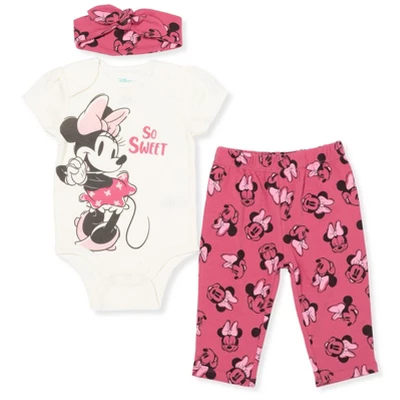 Disney Minnie Mouse Mickey Mouse Marie Baby Girls Bodysuit Pants And Headband 3 Piece Outfit Set Newborn To Infant - Image 9