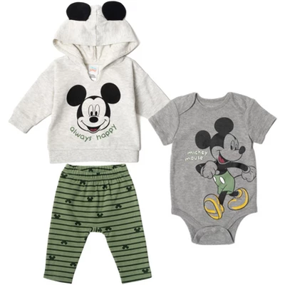 Disney Classics Mickey Mouse Winnie The Pooh Baby Hoodie Bodysuit And Pants 3 Piece Outfit Set Newborn To Infant - Image 10