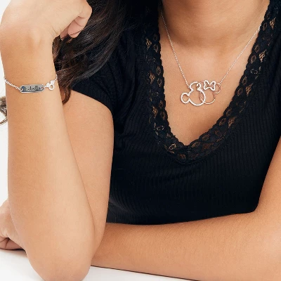 Disney Women's Mickey And Minnie Mouse Sterling Silver Interlocking Necklace, 18"