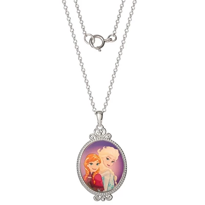 Disney Womens Frozen II Silver Plated Frozen Necklace With Elsa And Anna Pendant Jewelry - Frozen Jewelry, 18'' - Image 2