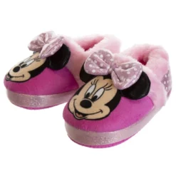 Disney Kids Girl's Minnie Mouse Slippers - Plush Lightweight Warm Comfort Soft Aline House Slippers - Light Pink (size 5-12 Toddler/Little Kid)