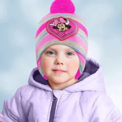 Disney Minnie Mouse Girls Beanie Winter Hat And Mittens Set, Kids Ages 2-4
