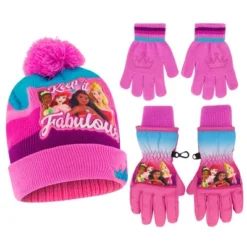 Disney Princess Girls Winter Hat With Knit And Insulated Ski Glove Set, Kids Ages 4-7