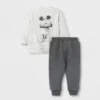 Disney Baby Boys' 2pc Mickey Mouse Fleece Pullover And Jogger Set - Heather Cream