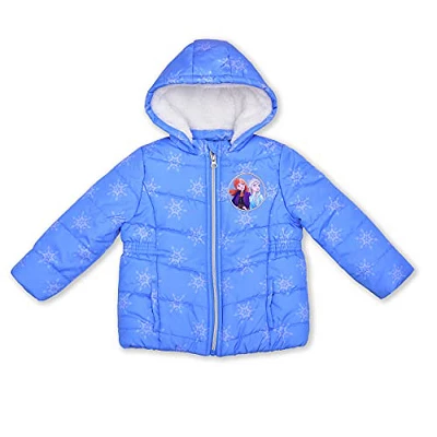 Disney Girl's Frozen Hooded Puffer Jacket, Zip Up Hoodie With Soft Interior For Toddler - Image 3