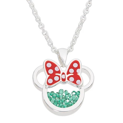 Disney Minnie Mouse Womens Silver Plated Birthstone Shaker Necklace, 18+2" - Image 7