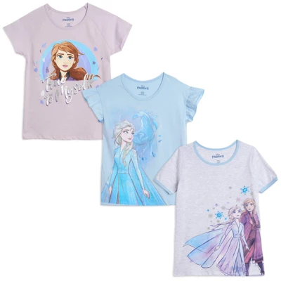 Disney Frozen Princess Anna Elsa Girls 3 Pack T-Shirts Little Kid To Big Kid - Image 10