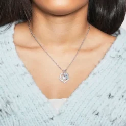 Disney Lilo & Stitch Silver Plated Necklace With Flower Pendant And Stitch Charm - Stitch Gifts Jewelry, 16 + 2"