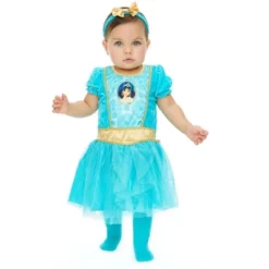 Disney Princess Jasmine Girls Cosplay Costume Dress Tights And Headband 3 Piece Set Toddler
