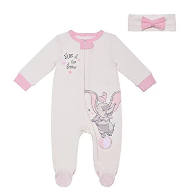 Disney Girl's Character Print Footed Baby Coverall Jumpsuit With Bow Headband Set For Infant - Image 6