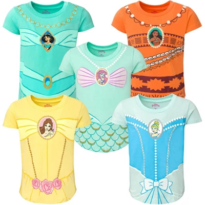 Disney Princess Moana Jasmine Belle Girls 5 Pack T-Shirts Little Kid To Big - Image 10