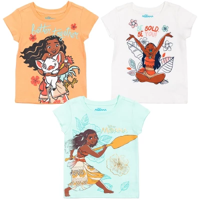 Disney Princess Moana Toddler Girls 3 Pack Graphic T-Shirt Pink/White/Blue - Image 9