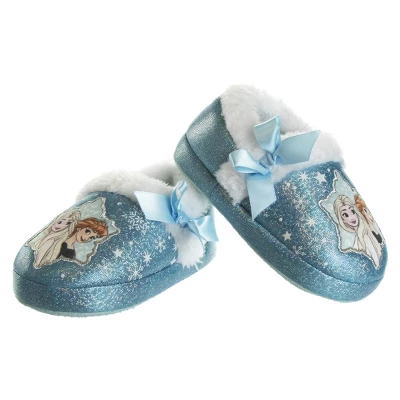 Disney Frozen Girl Slippers - Elsa And Anna Plush Lightweight Warm Comfort Soft Aline House Shoes - Blue Ribbon (sizes 5-12 Toddler-Little Kid) - Image 2