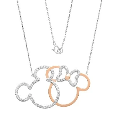 Disney Women's Mickey And Minnie Mouse Sterling Silver Interlocking Necklace, 18" - Image 3