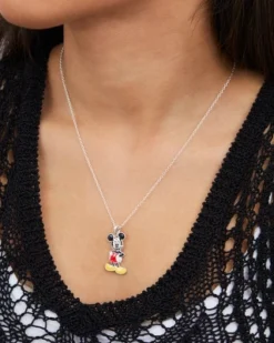 Disney Mickey Mouse Women Silver-Plated Enamel Classic Mickey Mouse Pose Pendant Necklace, 18''