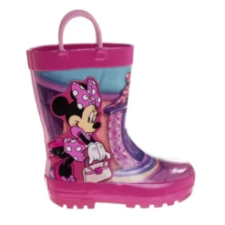 Disney Minnie Mouse Rubber Rainboots - Waterproof Lightweight Easy On With Easy Pull Handles - Fuchsia (sizes 7/1 Toddler / Little Kid / Big Kid)